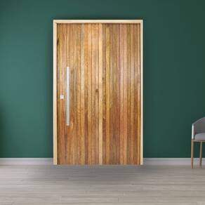 Porta Pivotante Ripada Cedro Batente 14 Puxador Barra Chata 110 X 210 Esquerdo Natural