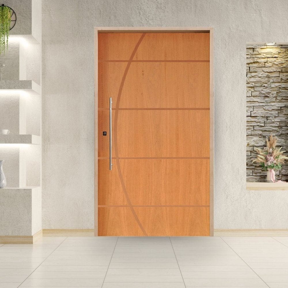 Porta Pivotante Belíssima 5 Padrão Imbuia Batente 14 Puxador Tubo 60cm 140 X 210 Esquerdo Natural