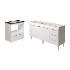 Balcão Cozinha Armário Gabinete De Pia 160 Cm Estela E Balcão Para Fogão Cooktop 4 Bocas Evelyn Branco