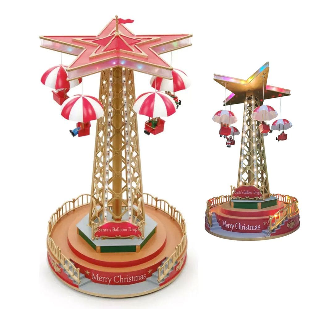 Torre Paraquedas Carrossel Natal Natalino Iluminaçao Led Movimento Sobe Desce Decoraçao Festa Cenario Luxo Parque de Diversoes Mesa Trabalho Enfeite