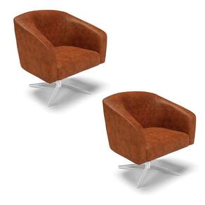 Cadeira Sala De Jantar Giratória Cromada Kit 2 Stella Sintético Pu D03 - D`rossi Cor Nozes