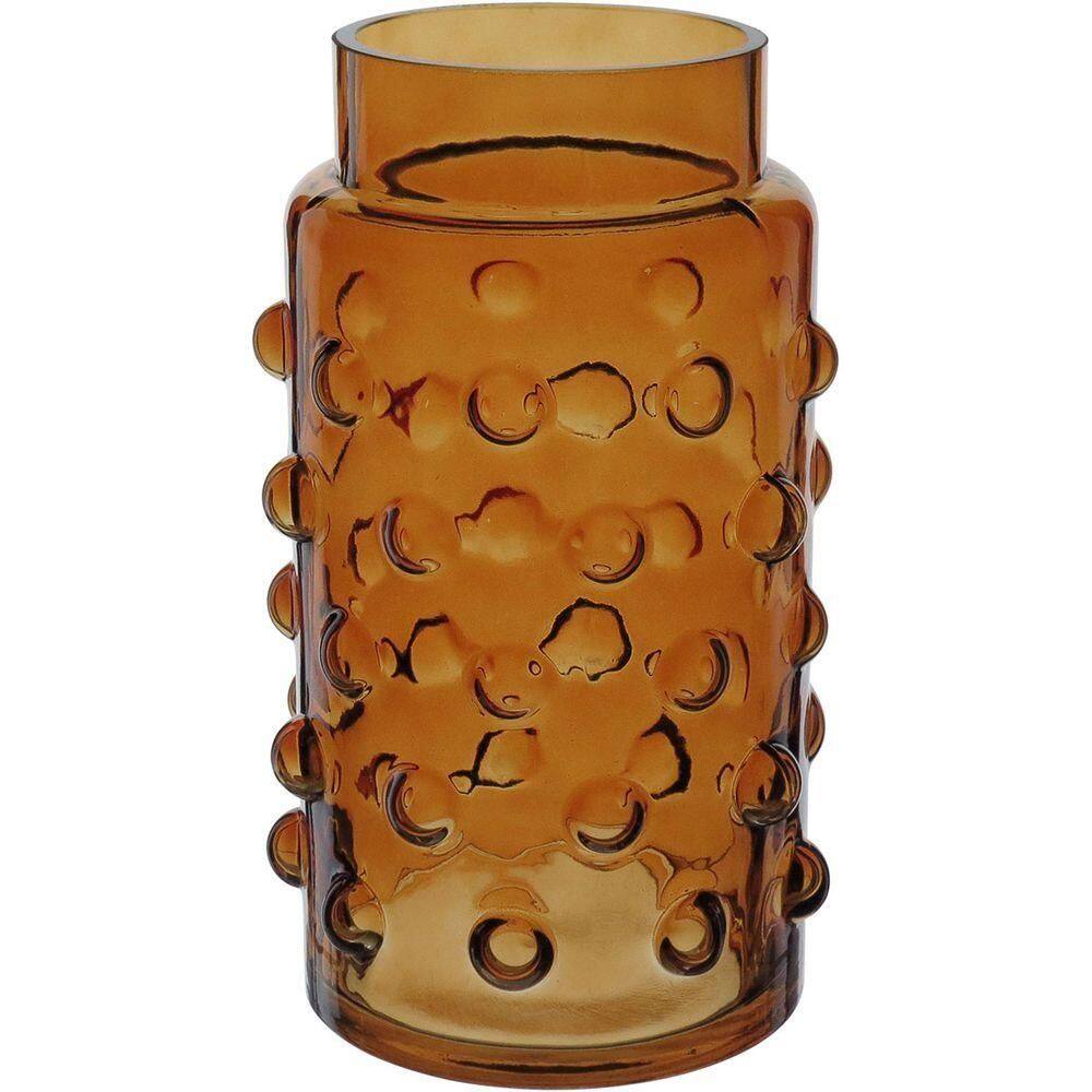 Vaso Decorativo Enfeite Casa Dots Home&co Vidro 22x11x11cm âmbar