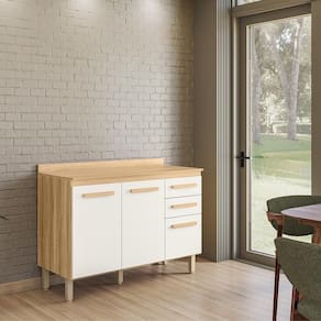 Balcão Intenza Com Tampo 120 Cm Com 3 Portas E 2 Gavetas Freijo/off White