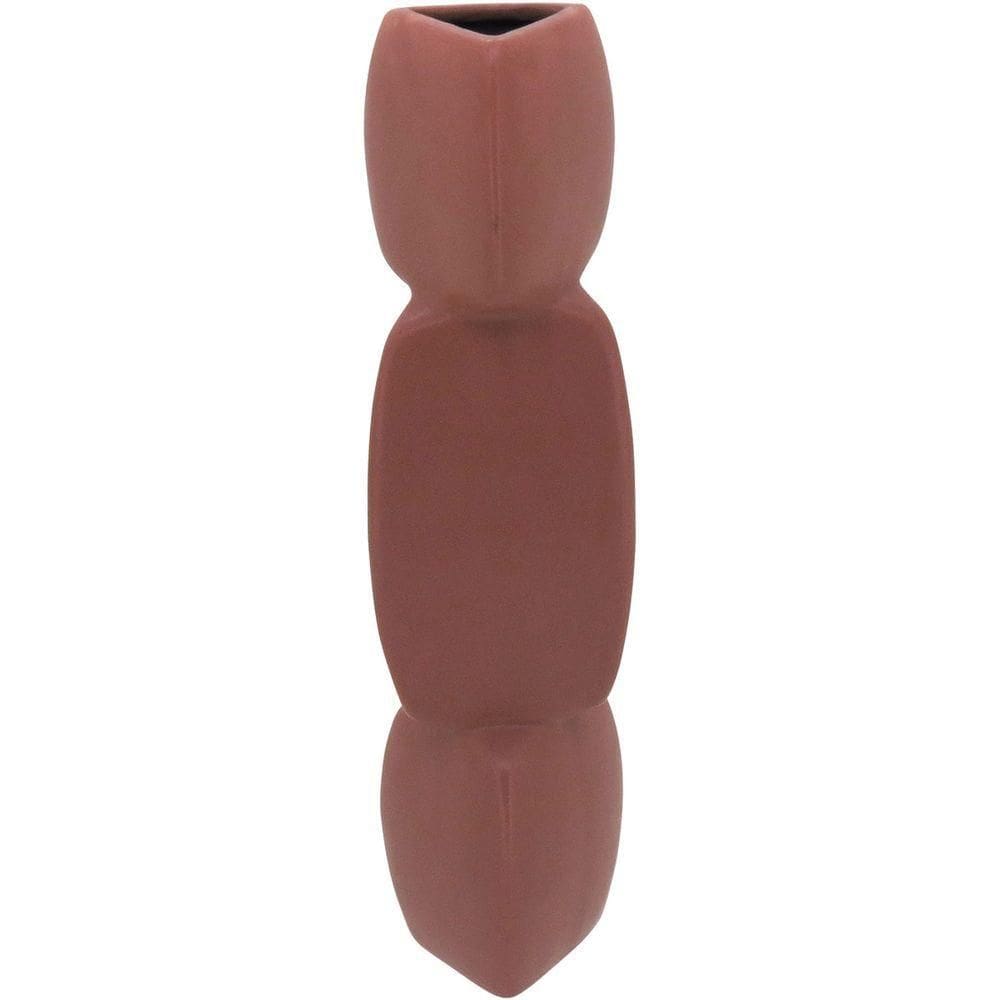 Vaso Decorativo Enfeite Casa Geométrico Home&co Cerâmica 31x8x8cm Marrom