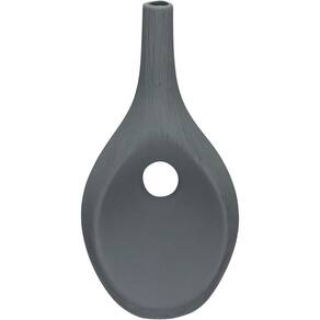 Vaso Decorativo Enfeite Casa Aparador Garrafa Home&co Cerâmica 37x19x12cm Cinza