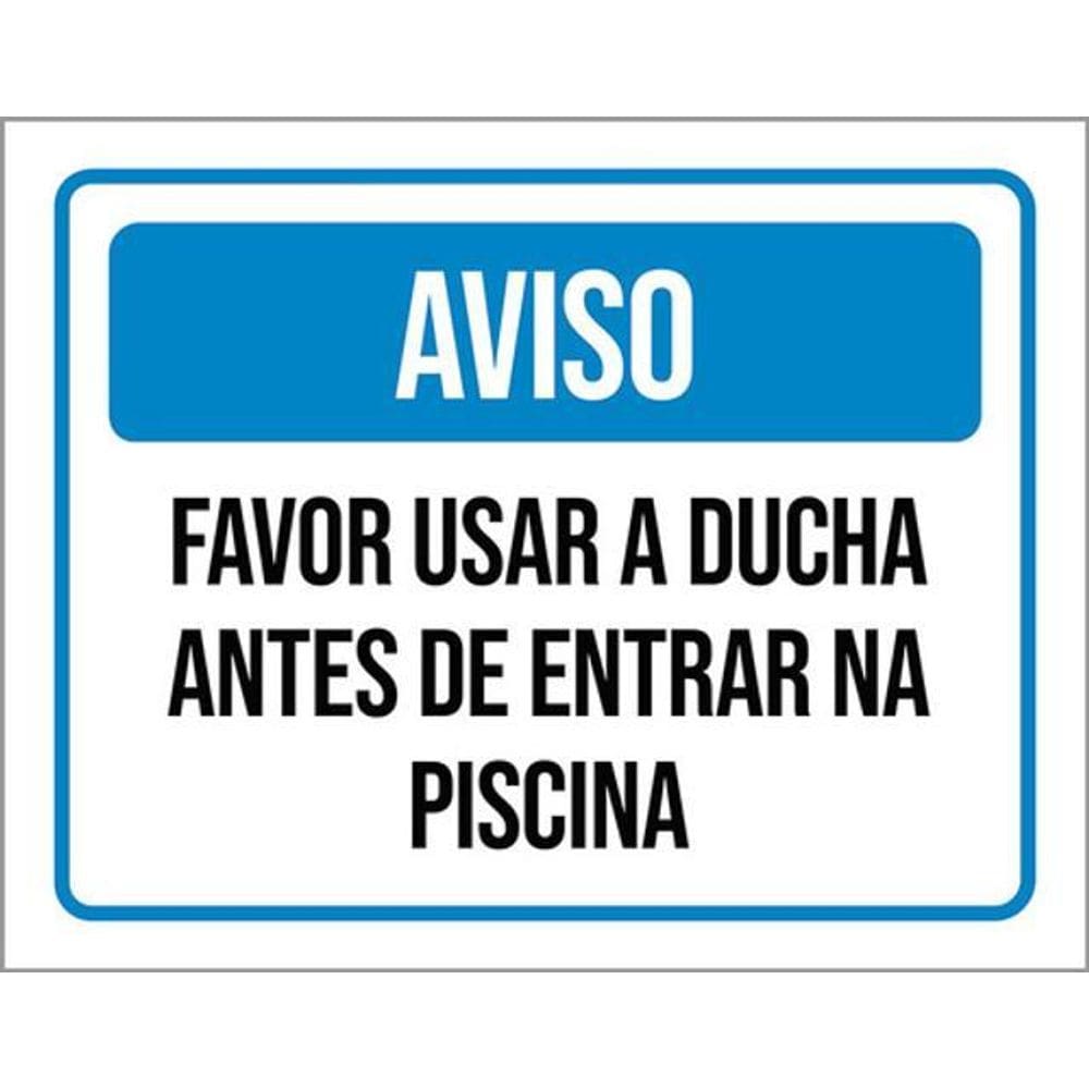 Kit 3 Placas Azul Favor Usar Ducha Antes Piscina