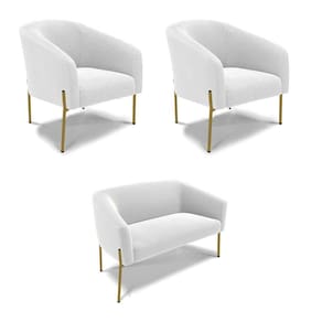 Namoradeira E 2 Poltronas Pé Ferro Dourado Stella Bouclê D03 - D`rossi Cor Off White