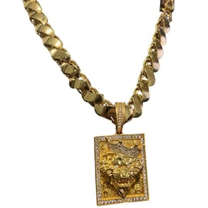 Cordão Friso S 13Mm + Pingente Leão Rei - Banhado A Ouro