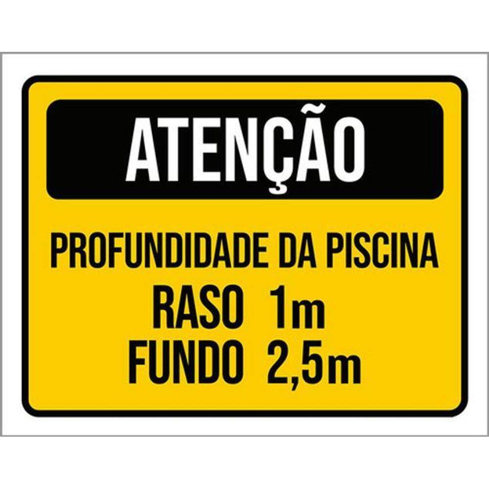 Kit 3 Placas Atenção Profundidade Raso Fundo Amarelo