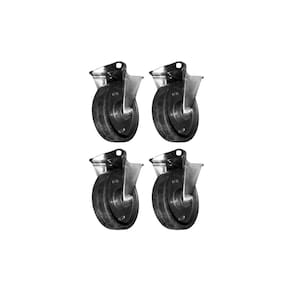 Kit 4 Rodinhas 152Mm Ferro Com Borracha 6`` Pol Placa Fixa