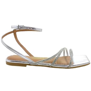 Sandália Feminina Rasteira Social Casual Dia a Dia Passeio Trabalho com Strass Bico Quadrado Vizzano 6513.207