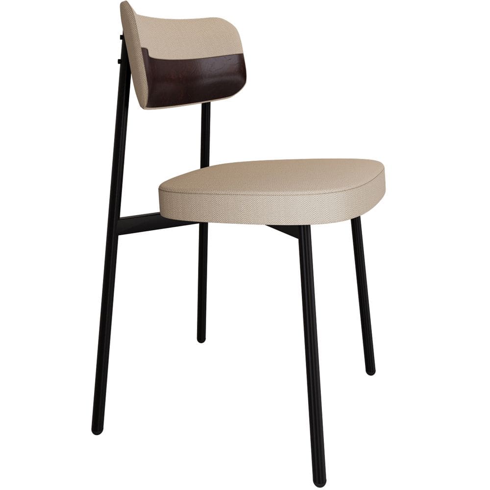 Cadeira Estofada Para Sala de Jantar Astrid Preto C01 Linho Areia Courino Café - Lyam Decor