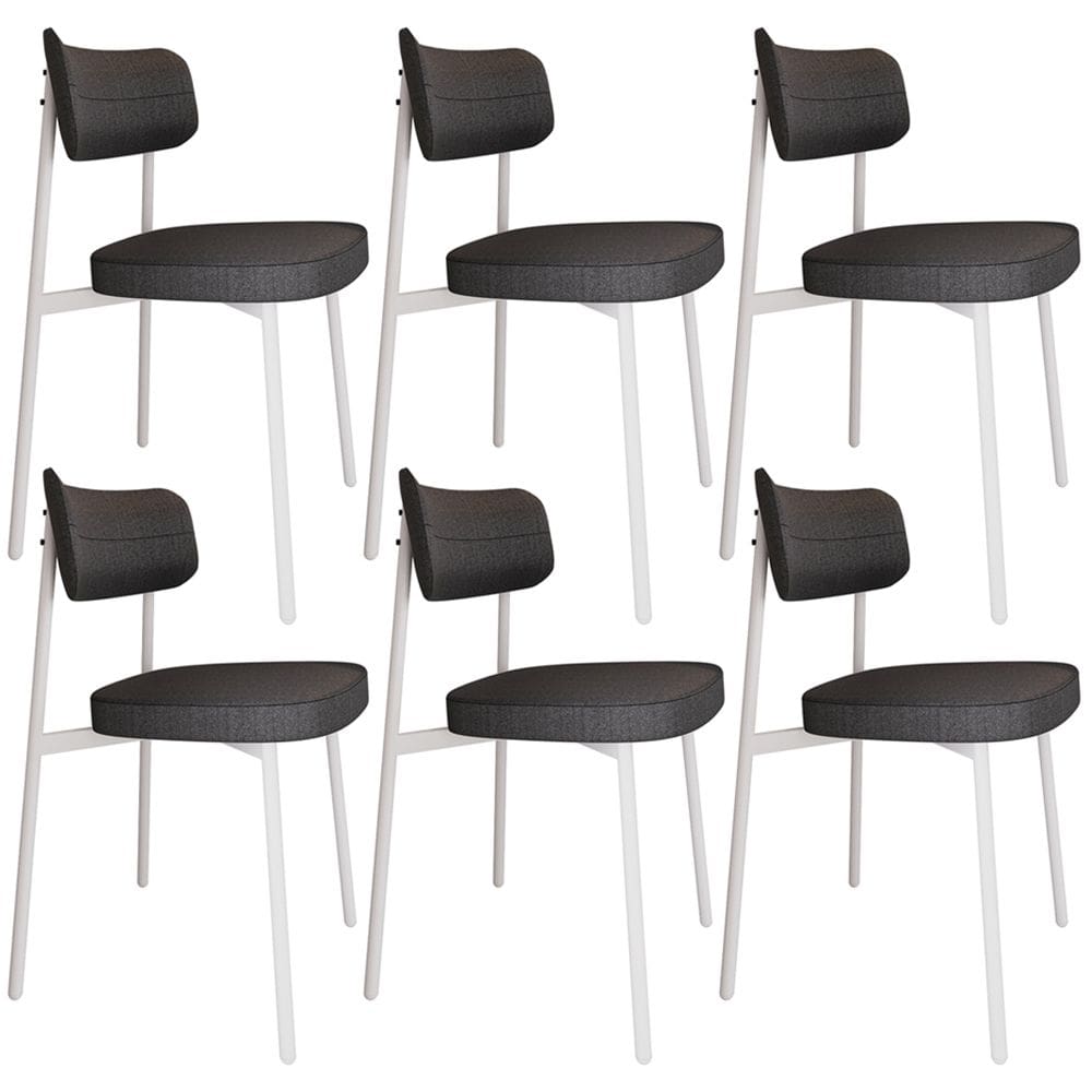 Kit 06 Cadeiras Estofada Para Sala de Jantar Astrid Branco C01 Linho Preto - Lyam Decor