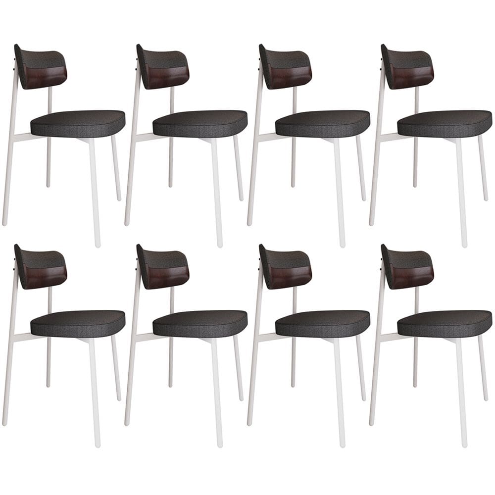 Kit 08 Cadeiras Estofada Para Sala de Jantar Astrid Branco C01 Linho Preto Courino Café - Lyam Decor