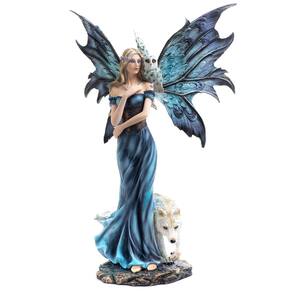 Escultura Estatueta Fada Anjo Coruja Lobo Resina Mystica