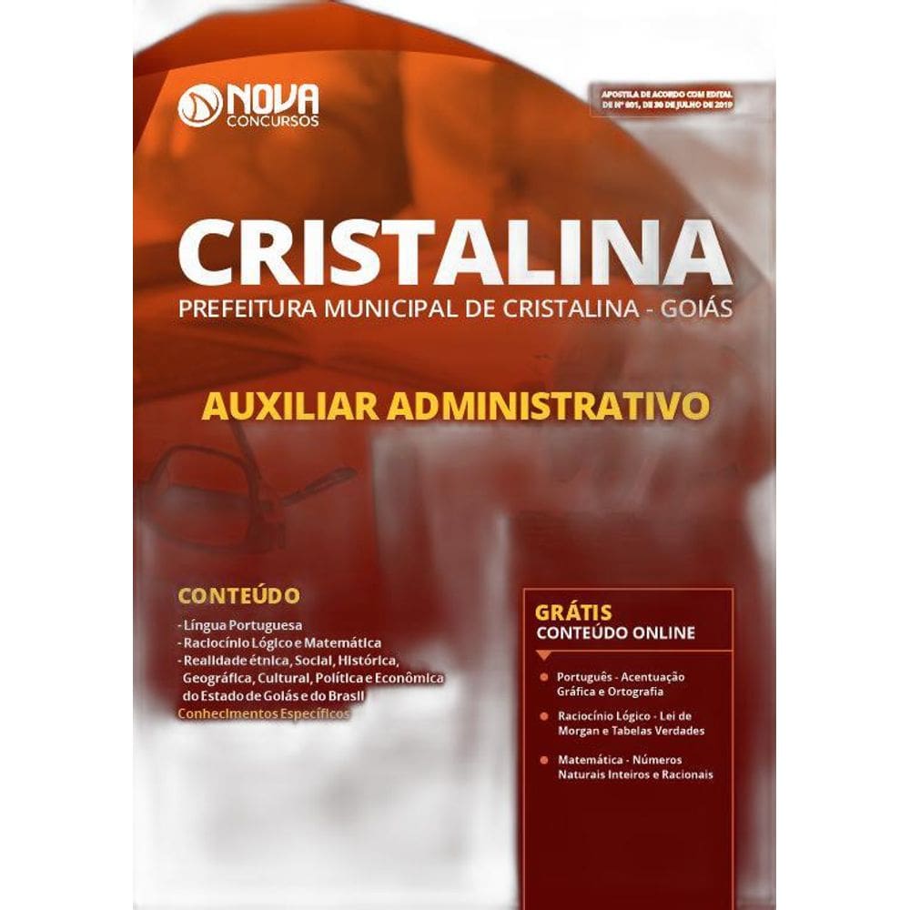 Apostila Cristalina - Go 2019 - Auxiliar Administrativo