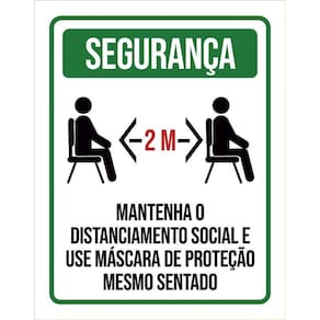 Placa Distanciamento Social Use Máscara Sentado 36X46