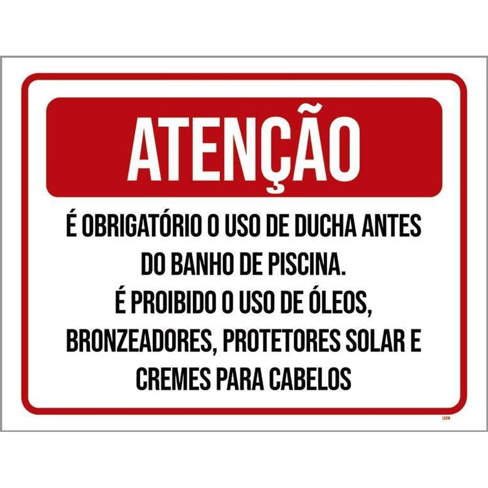 Kit 3 Placas Atenção Obrigatório Uso Ducha Proibido Óleos