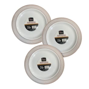Kit 24 Pratos Redondo Acrílico Com Borda Desenhada Rose 25Cm