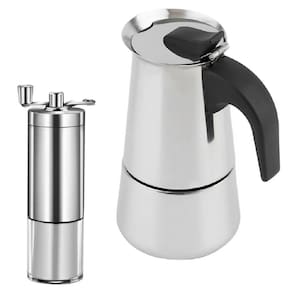 Moedor Café Manivela Manual + Cafeteira Italiana Moka 450Ml