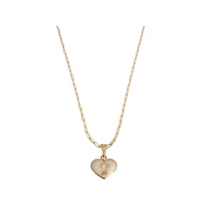 Colar Cartier 50Cm Coração Branco Letra T Banhado Ouro 18K