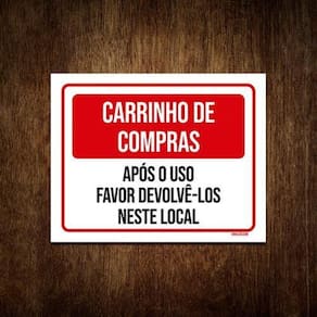 Placa Carrinhos De Compras Após O Uso Devolve-Los Aqui 36X46