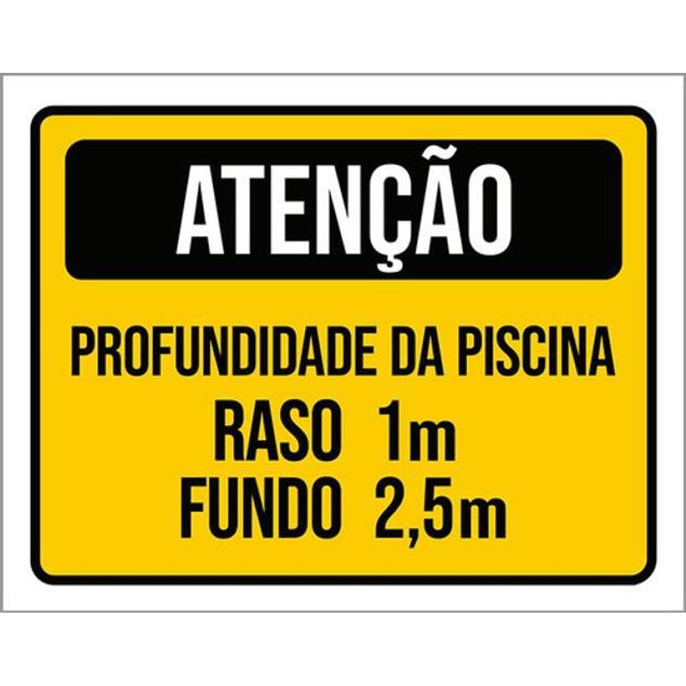 Kit 3 Placas Atenção Profundidade Raso Fundo Amarelo