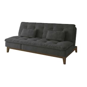 Sofá-Cama 3 Lugares Casal Amanda com Pés de Madeira Suede Cinza