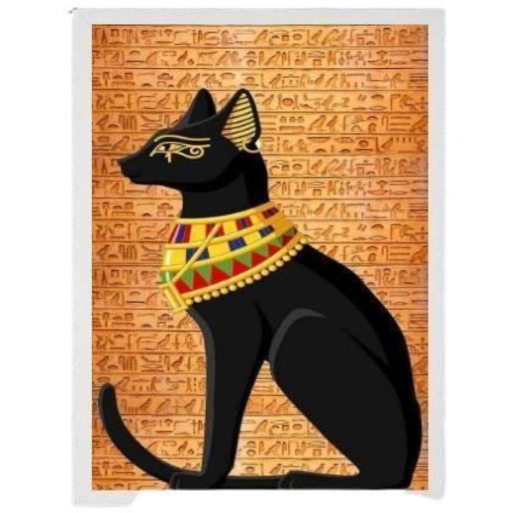 Quadro Decorativo Gato Egípcio Bastet Moldura Branca 24X18Cm