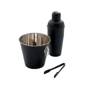 Kit Bar Black 3 Peças Balde / Pegador / Coqueteleira 500Ml