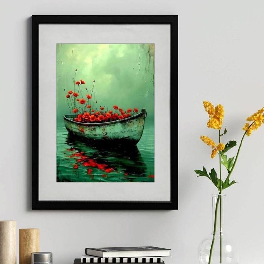 Quadro Decorativo Barco De Flores 60X48Cm