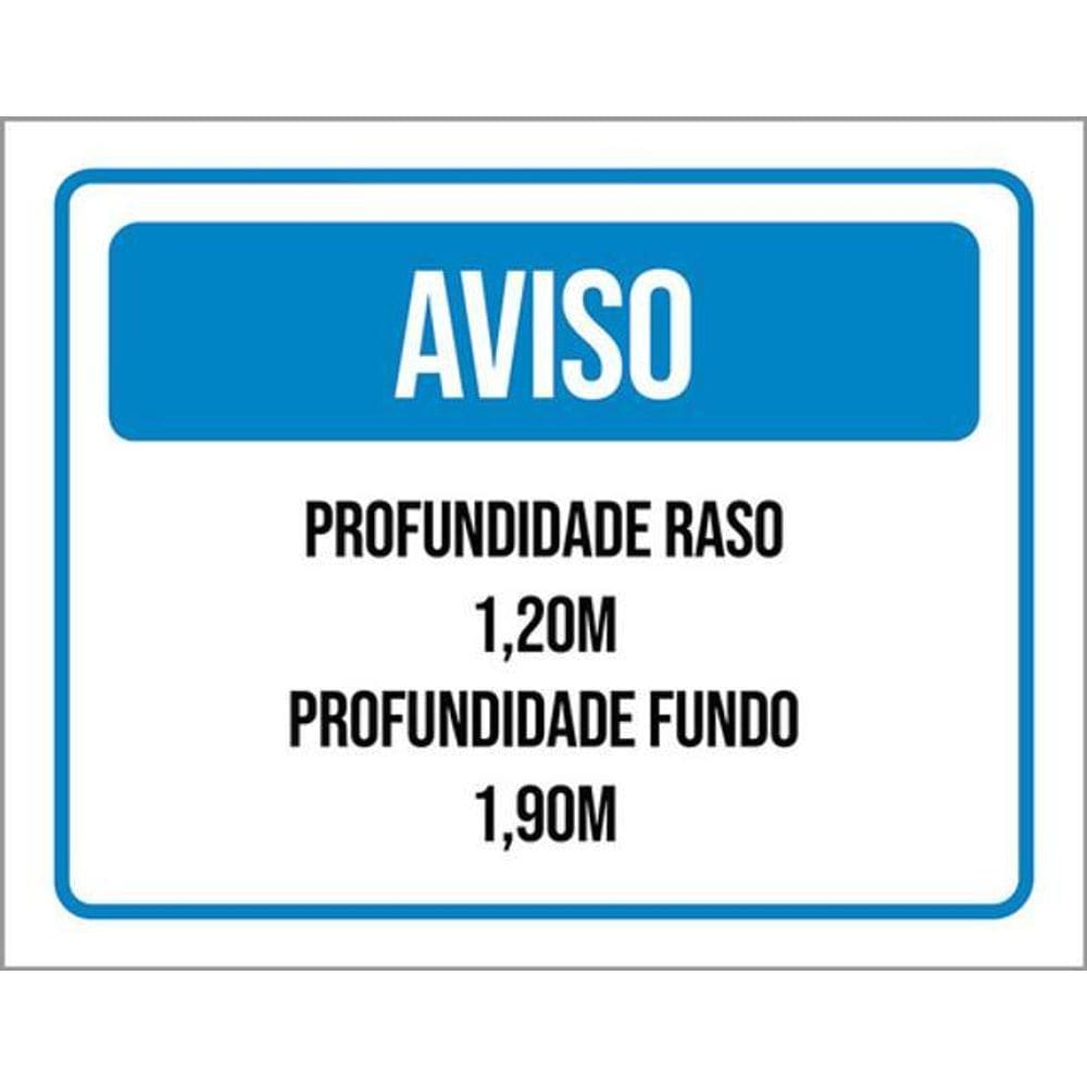 Kit 3 Placas Aviso Profundidade Raso Fundo