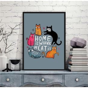 Quadro Home Is Where My Cat Is 24X18Cm - Com Vidro