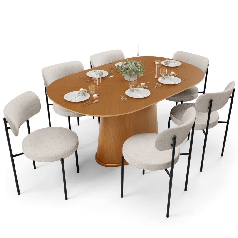 Mesa Valência com 06 Cadeiras Para Sala de Jantar Louise L02 Linho Cru - Lyam Decor