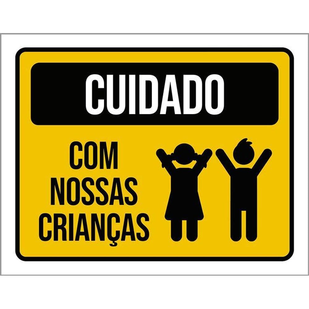Kit 3 Placas Sinalização Cuidado Com Nossas Crianças