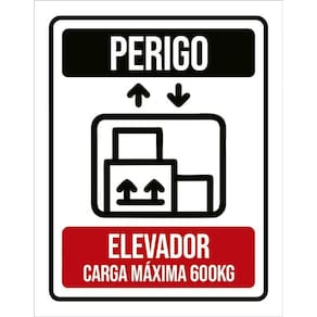 Kit 3 Placas Perigo Elevador Carga Máxima 600 Kg