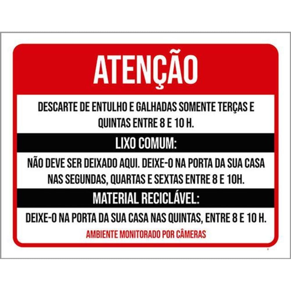 Kit 3 Placas Sinalização - Descarte Entulhos Galhadas