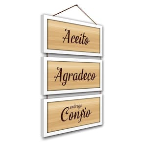 Kit Quadros Decorativos E Corda 3pçs 17x32 Agradeço E Confio