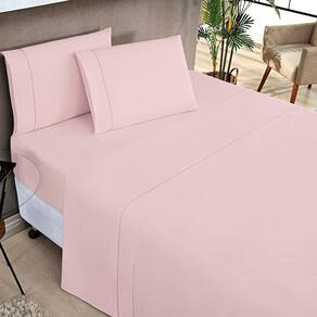 Jogo de Cama Lençol Milano King 4 Peças Percal 200 Fios Ponto Palito Classic - Rosa