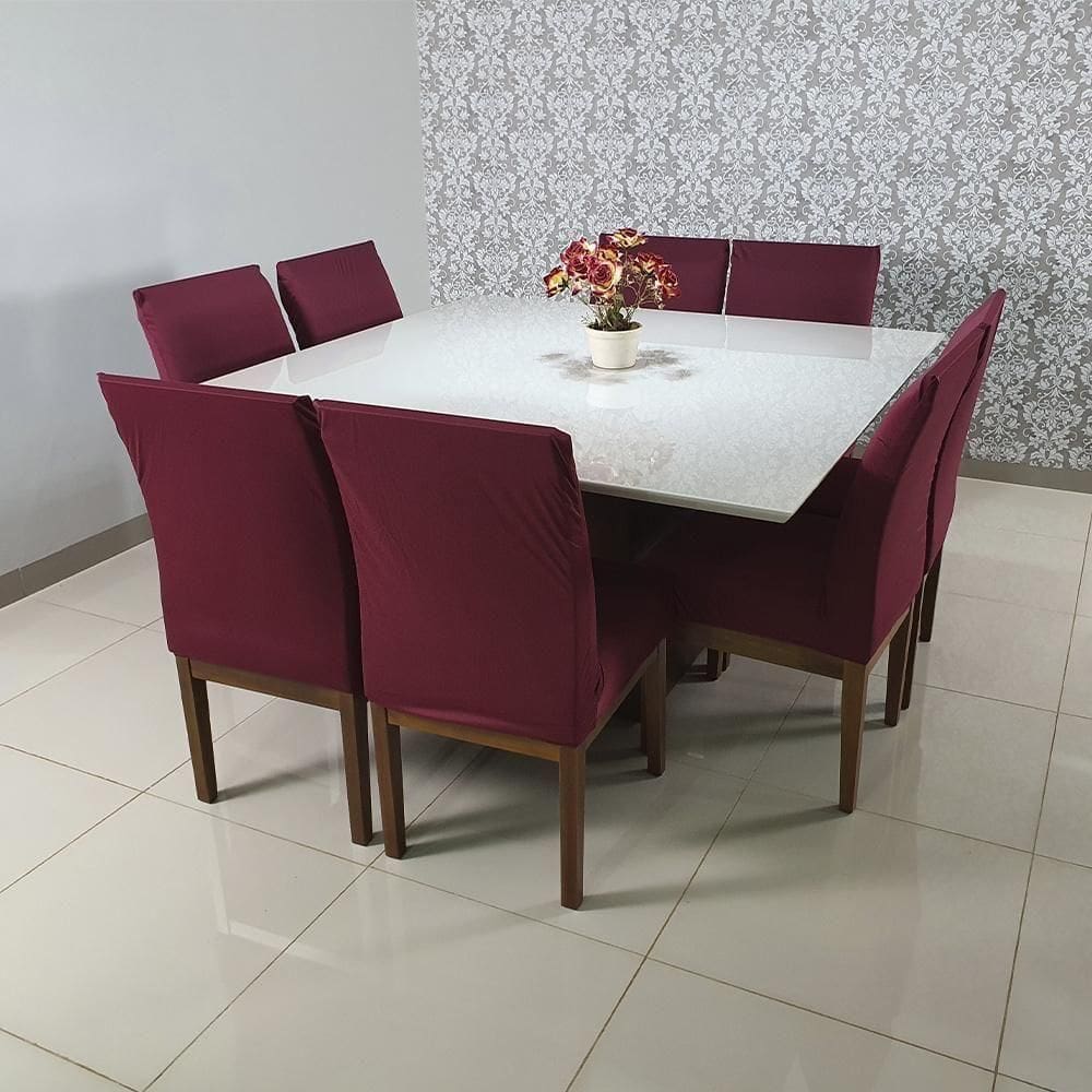 Capas Para Cadeiras De Jantar 06 Peças Em Malha Gel Lisa - Vinho
