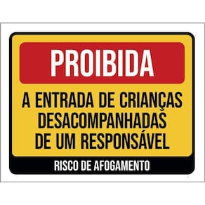 Placa Proibido Crianças Sem Responsável Afogamento 27X35