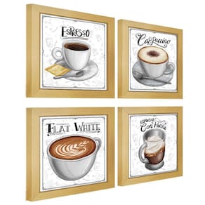 Quadro Decorativo Café Expresso Padaria Cozinha 12X12Cm 2 Título Moldura Marfim