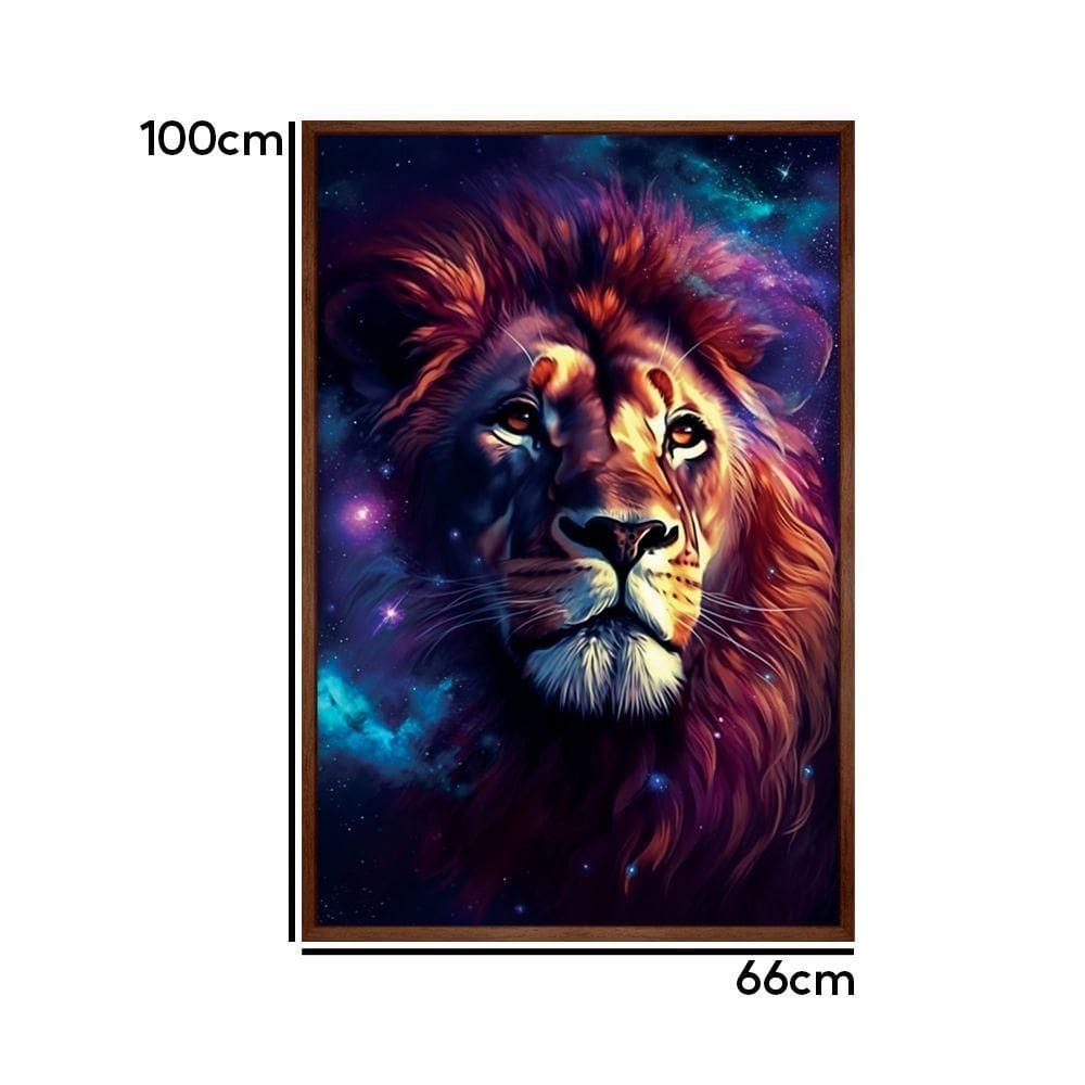 Quadro Leão Judá Estrelas Universo Moldura Cx Alta 100x66 Titulo Moldura Madeira