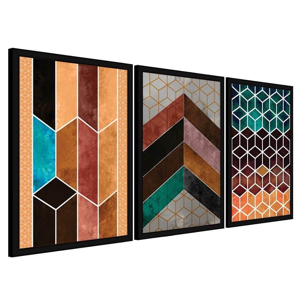 Quadros Chevron Com Moldura Premium 40x60 Kit 3 Peças Titulo 115-ppf
