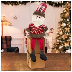 Boneco De Natal Papai Noel Sentado Perna Mole Em Tecido 56cm