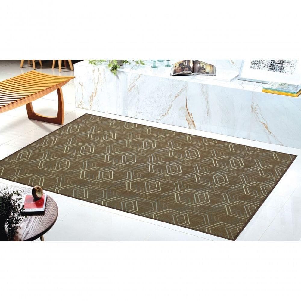 Tapete Sala Quarto Aveludado Premium 3d Base Antiderrapante 2,00x2,50 Marrom Tabaco Hb-13