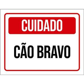 Placa Sinalização Vermelho Cuidado Cão Bravo 36X46