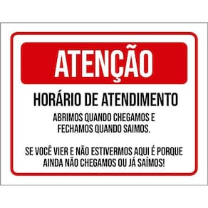 Placa Divertida Atenção Horário De Funcionamento 36X46