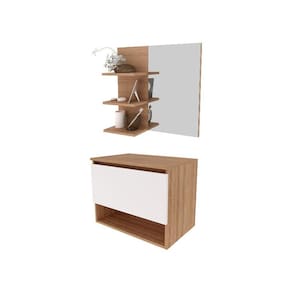 Balcão Gabinete Suspenso BN3606 com Espelho para Banheiro BN3608 Amendoa Branco - Tecnomobili