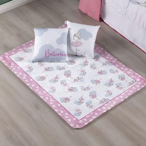 Kit Tapete Estampado Com Capas De Almofadas 3 Peças Ballerina Juvenil 100% Poliéster